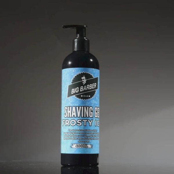 Shaving gel frosty ice by Big Barber Delux, 400ml, men's grooming, close shave, face hair removal, high-quality shaving products, ice cooling shaving gel, smooth shave, men's skincare products, professional barber supplies.
