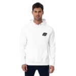Big Barber Delux hoodie with logo, men's casual streetwear in white for barber shop branding, comfortable and stylish apparel for barbers and clients, perfect for salon and grooming aesthetics.