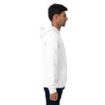 Casual male model wearing white hoodie, stylish streetwear, everyday fashion, men's casual clothing, comfortable hoodie for men.